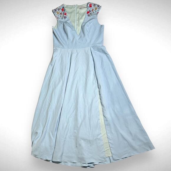 Mac Duggal Ieena Beaded Cap Sleeve V-Neck A Line Gown Dress Size 14 French‎ Blue - Picture 3 of 14